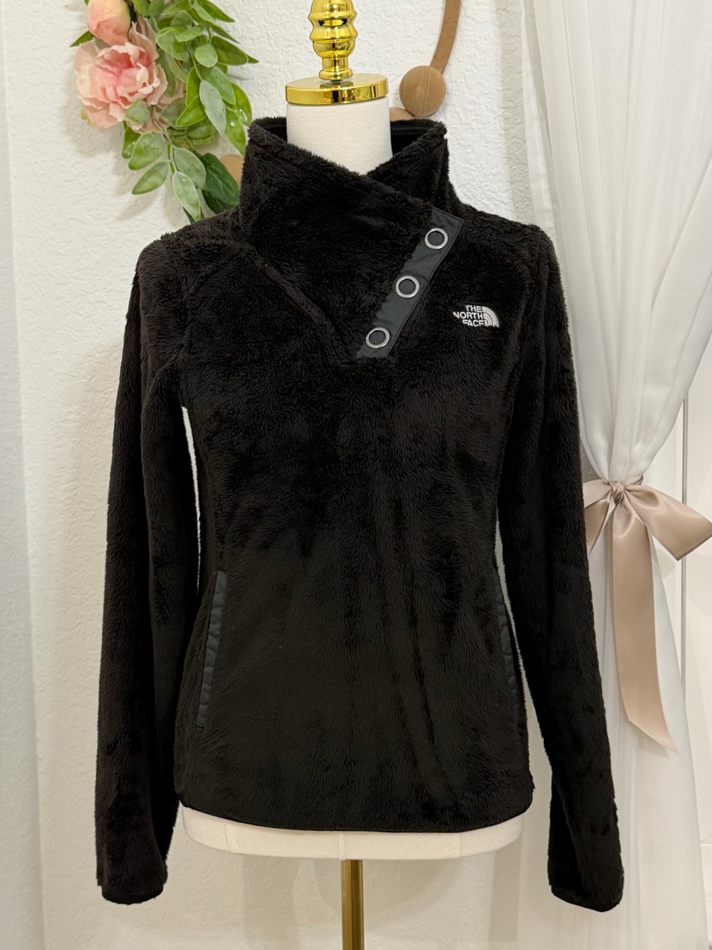 The North Face Mossbud Asymmetrical Snap Neck Fleece Pullover Size XS WORN ONCE - Picture 5 of 12